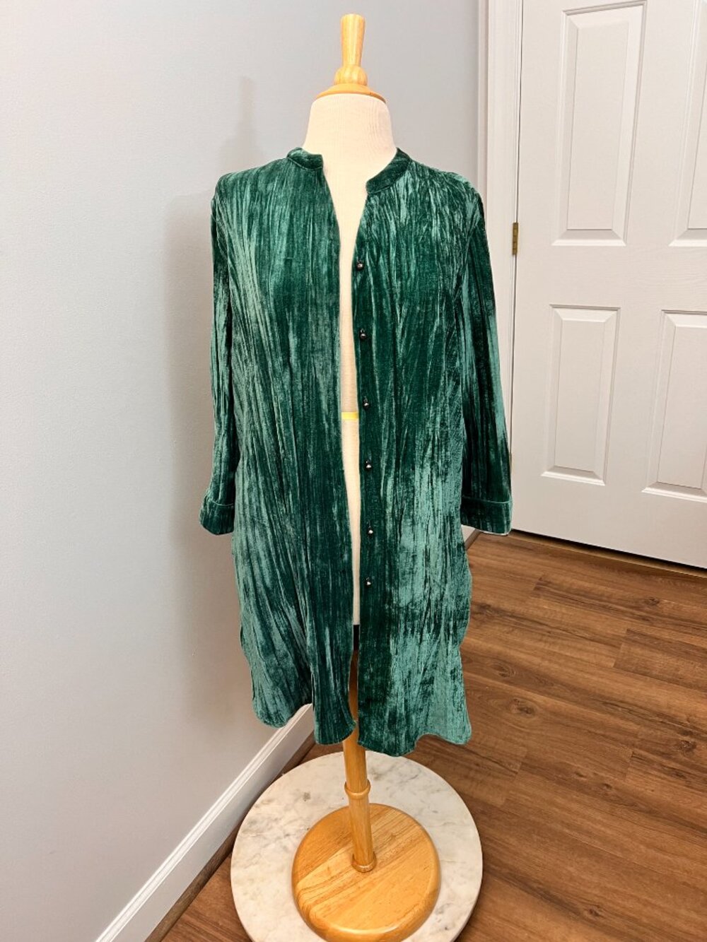 Coldwater Creek Emerald Teal Crushed Velvet Long Shirt Jacket Sz L - Picture 11 of 13